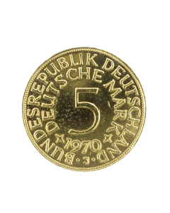 Moneda de 5 marcos chapada en oro